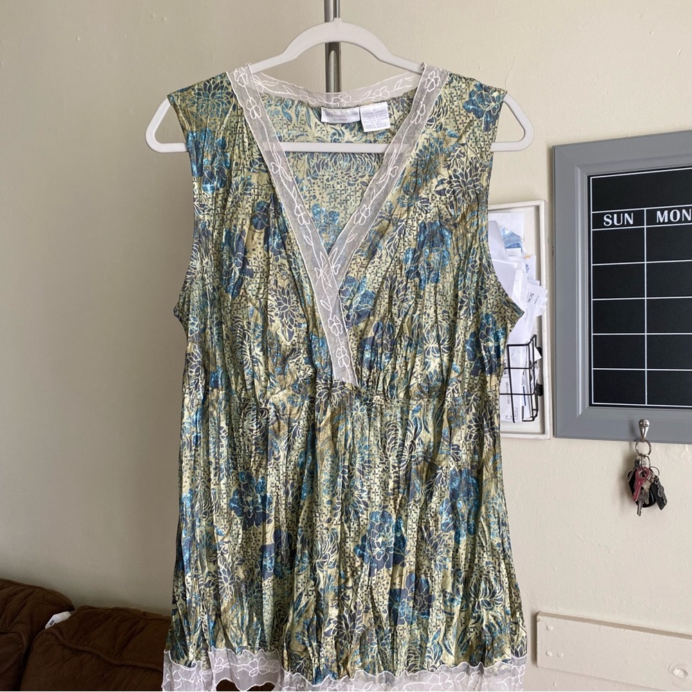 Romantic Fairy Cottage Core Y2K Sleeveless Paisley Silky VNeck Top Size XL